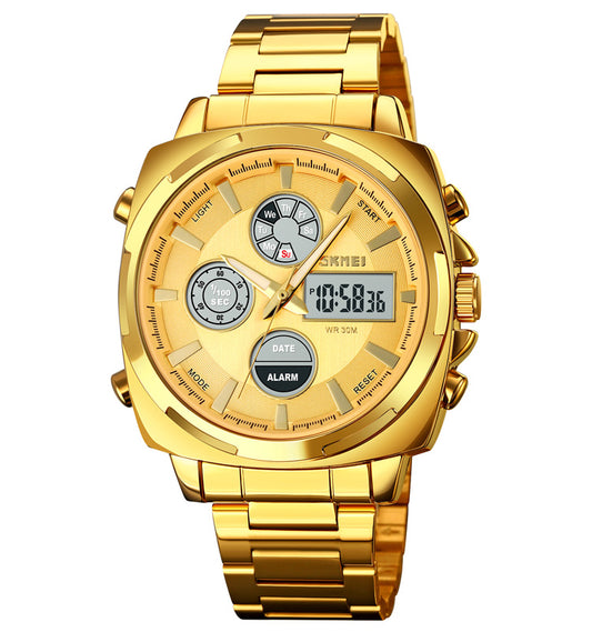 Skmei – Dual time Watch 1673 Golden Dial