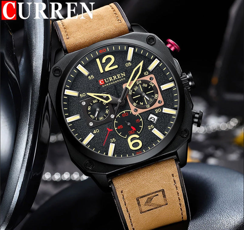 CURREN Original Brand Leather Straps Wrist Watch For Men With Brand (Box & Bag)-8398