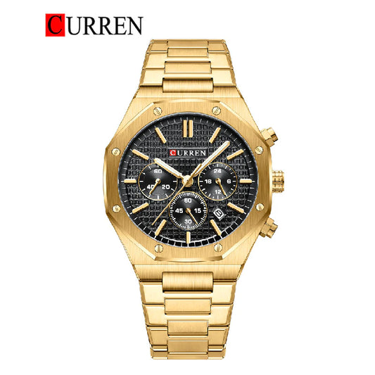 CURREN Black Watch For Men With Brand (Box & Bag)- 8888