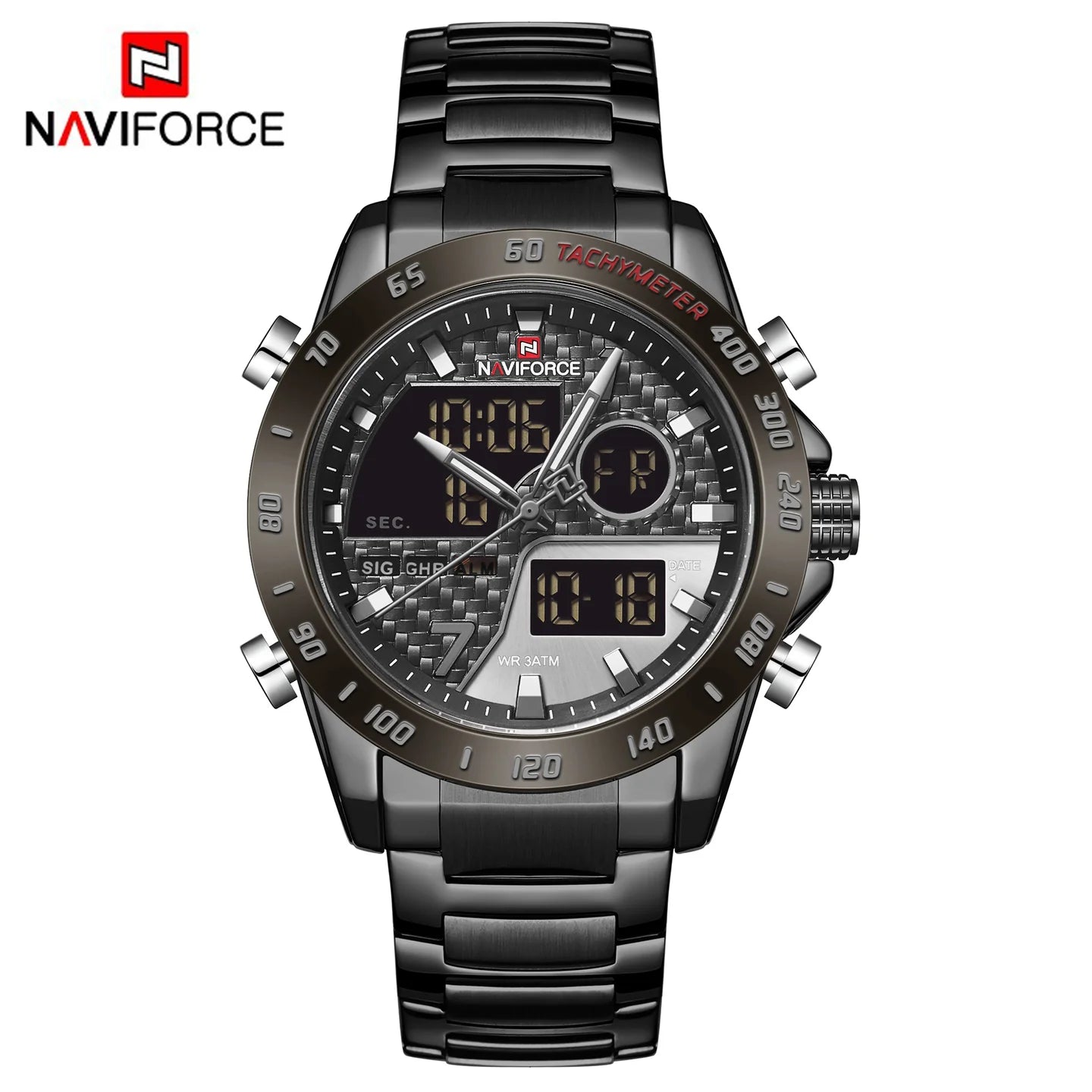 NAVIFORCE Men Digital Watch LED Sport Military Luminous Hands Waterproof Quartz Wrist watch NF9171 | Gray Color