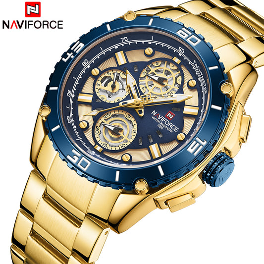 NAVIFORCE Men Digital Watch LED Sport Hands Waterproof Quartz Wrist watch NF9179 | Golden