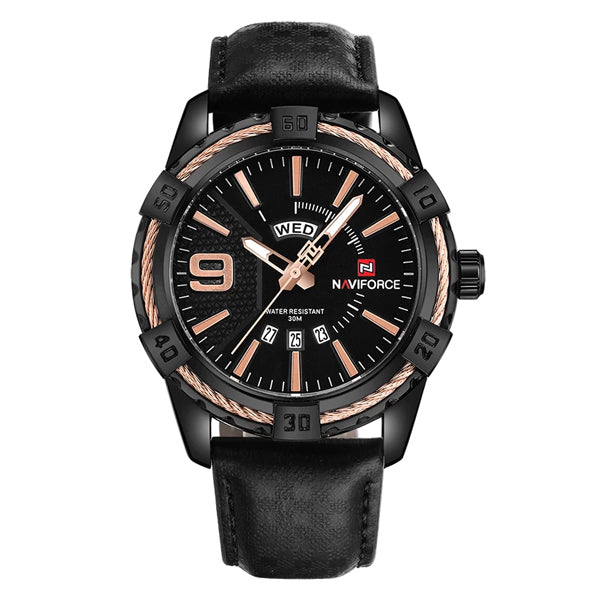 NaviForce 9117 Black Leather Strap Men’s Analog Dress Watch