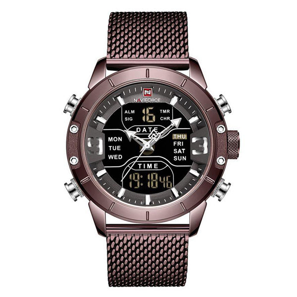 NaviForce 9153 Brown Mesh Strap Analog Digital Men’s Wrist Watch