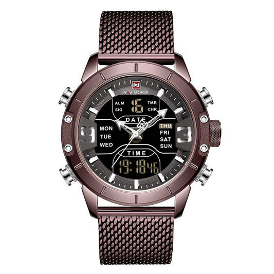 NaviForce 9153 Brown Mesh Strap Analog Digital Men’s Wrist Watch