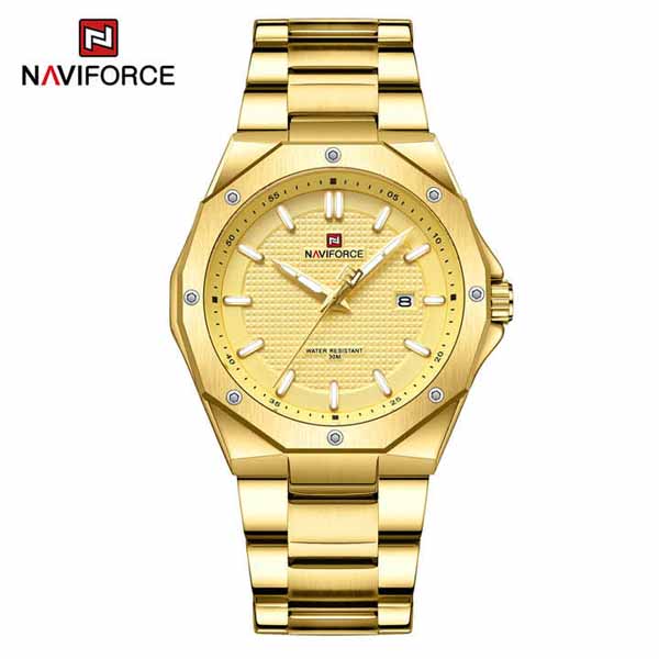 NaviForce 9200 Silver Chain Rose Gold Case Analog Men’s Watch