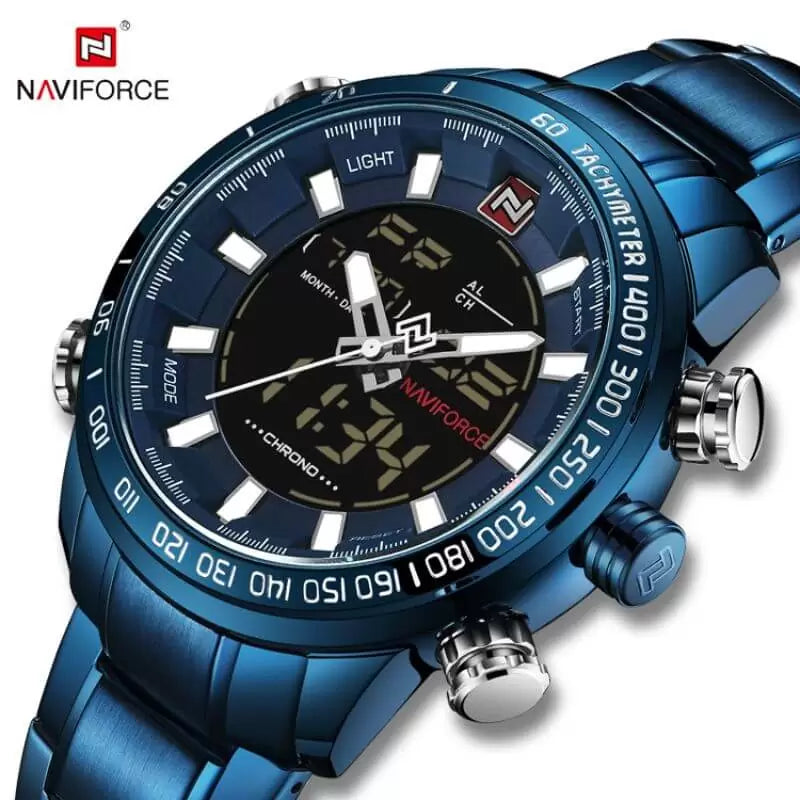 NaviForce NF9093 Men’s Analog Digital Hand Watch In Blue Chain