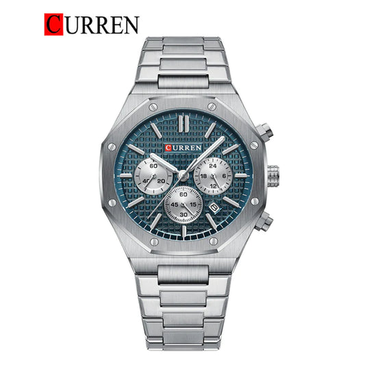 CURREN Blue Watch For Men With Brand (Box & Bag)- 8888